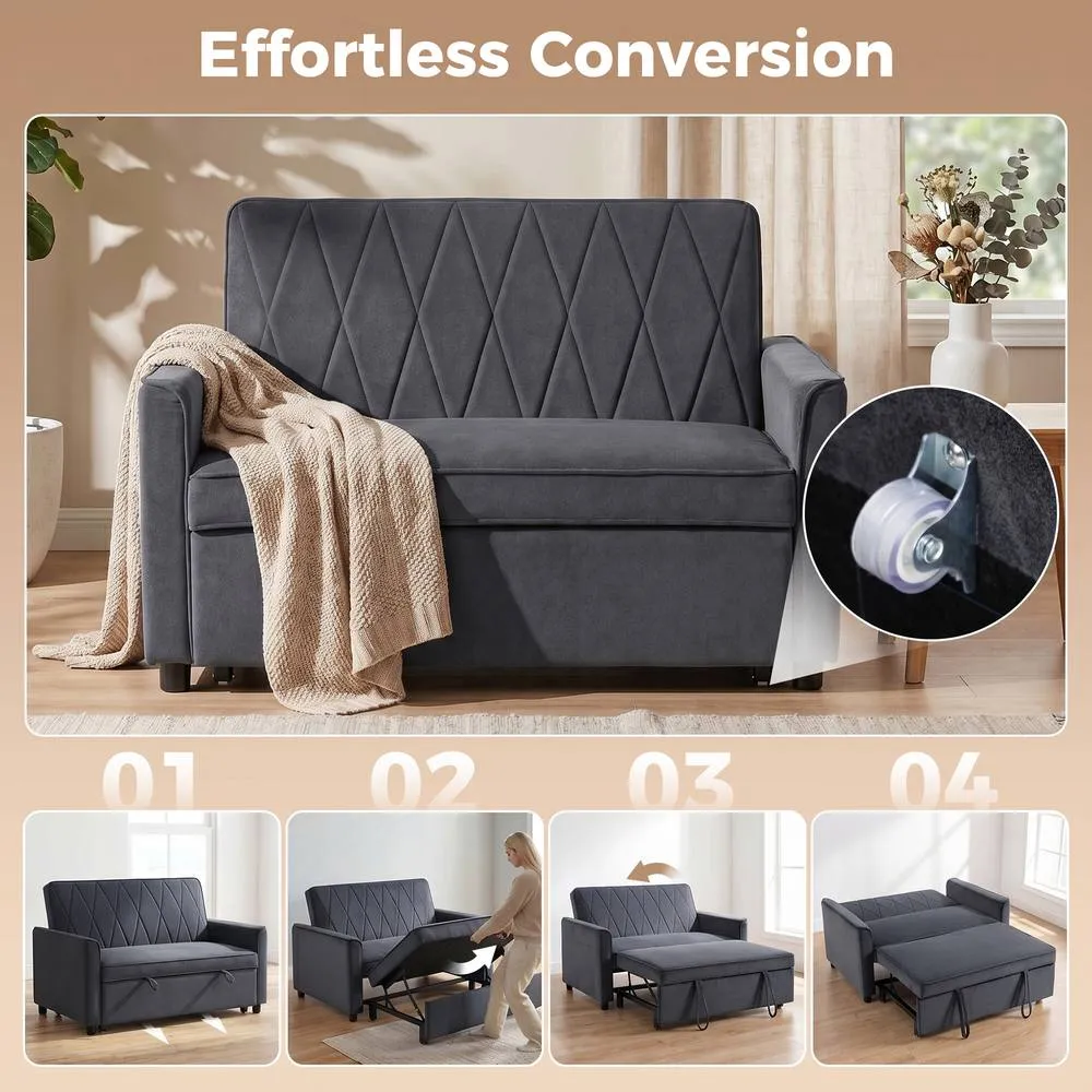 HOMCOM 2 Seater Sofa Bed, 3-in-1 Velvet Pull Out Sleeper Sofa, Dark Grey 4