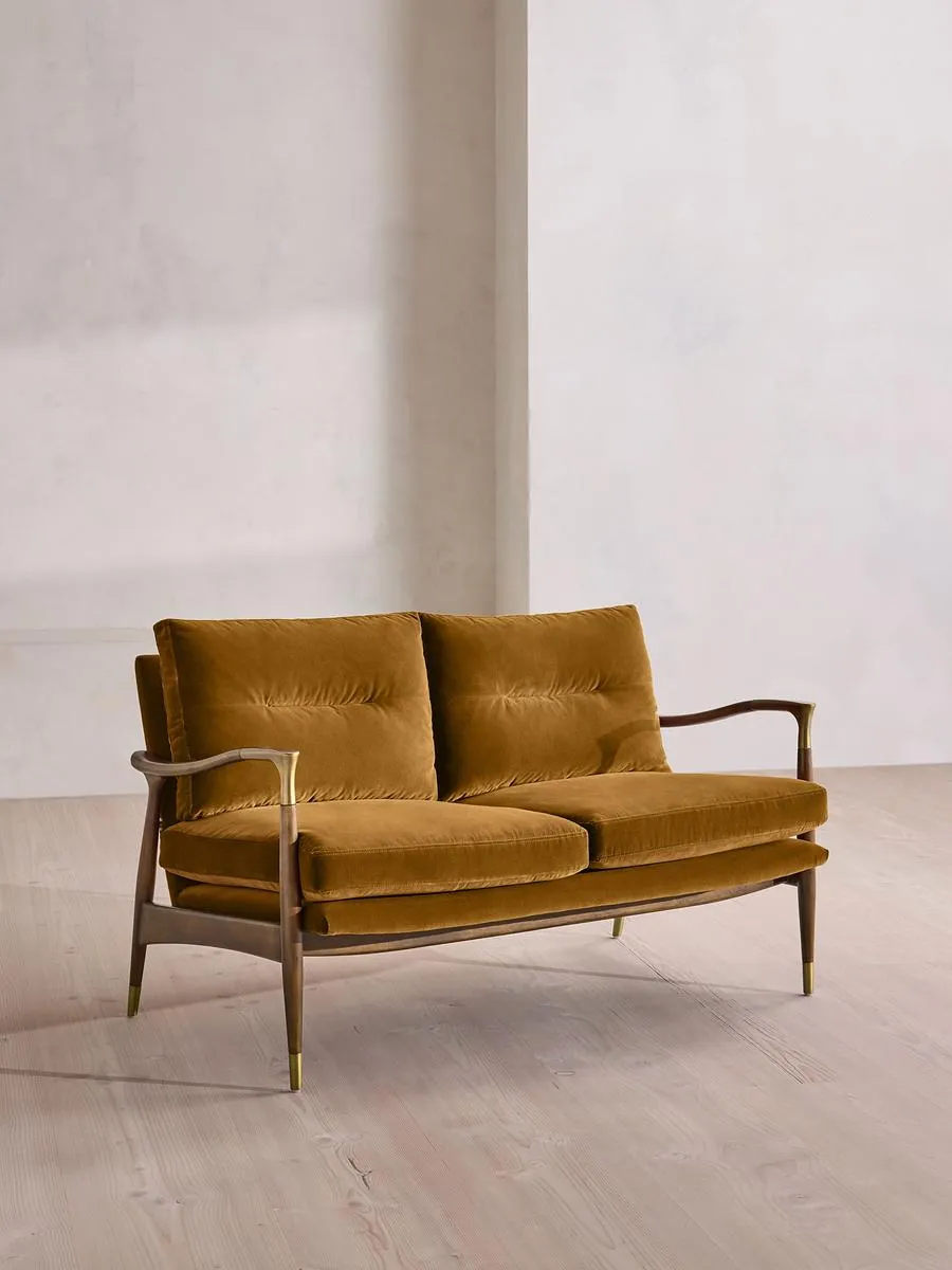 Theodore Two Seater Sofa, Velvet, Mustard