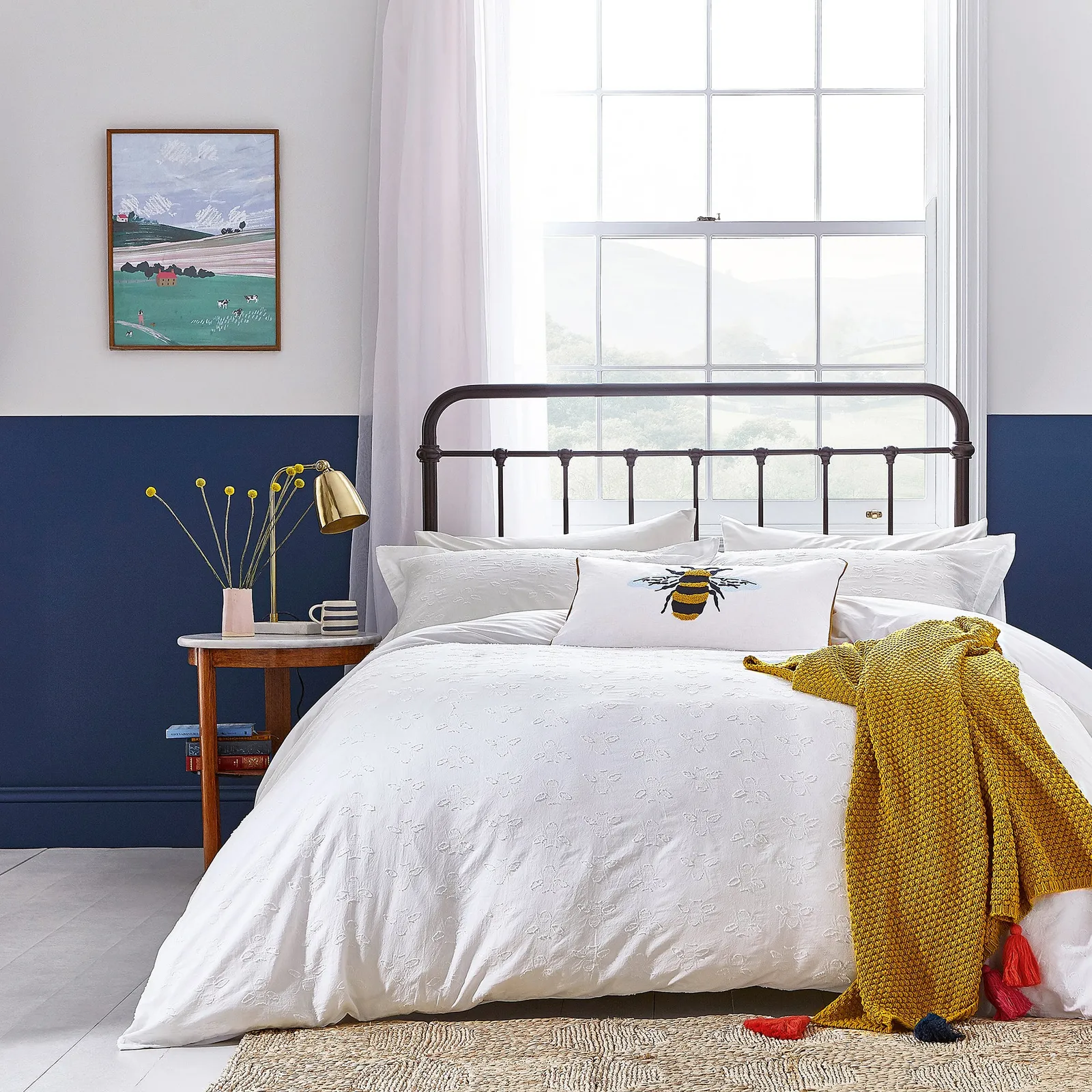 Joules Botanical Bee Knit Throw Gold