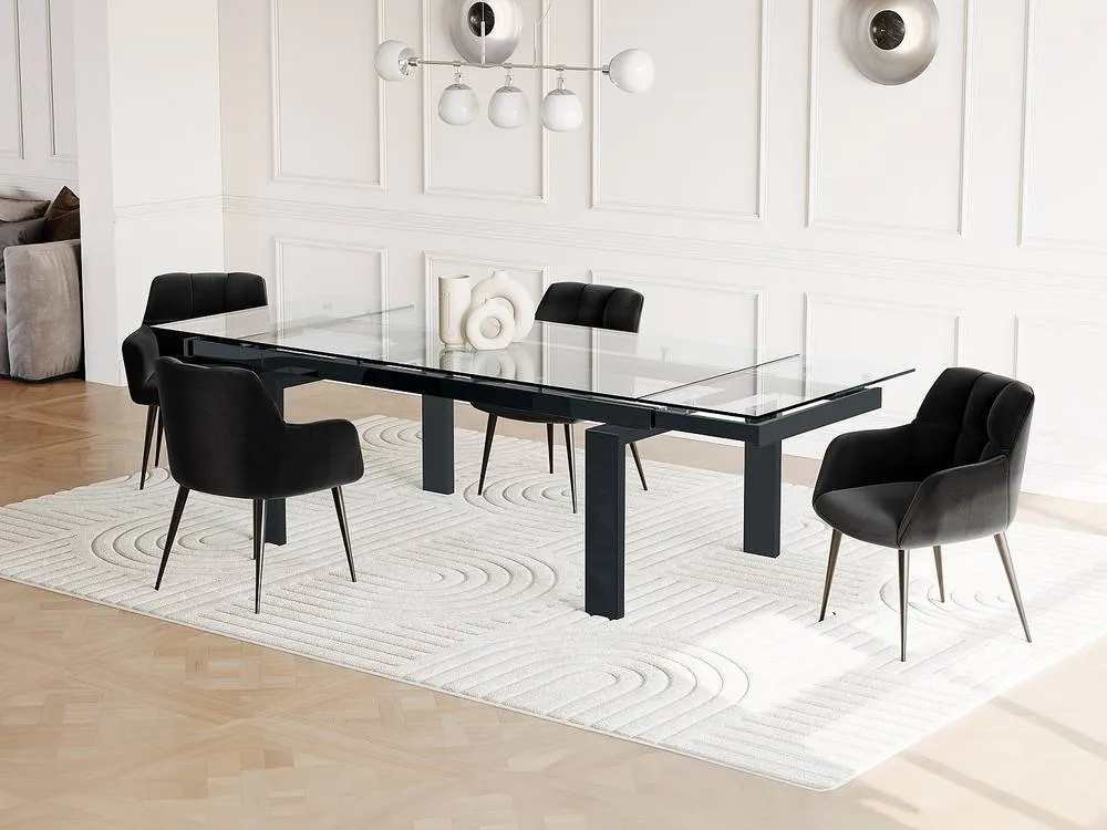 Vente-unique Extendable Dining Table - Tempered Glass & Metal - Black - 8 To 10 in Clear 5