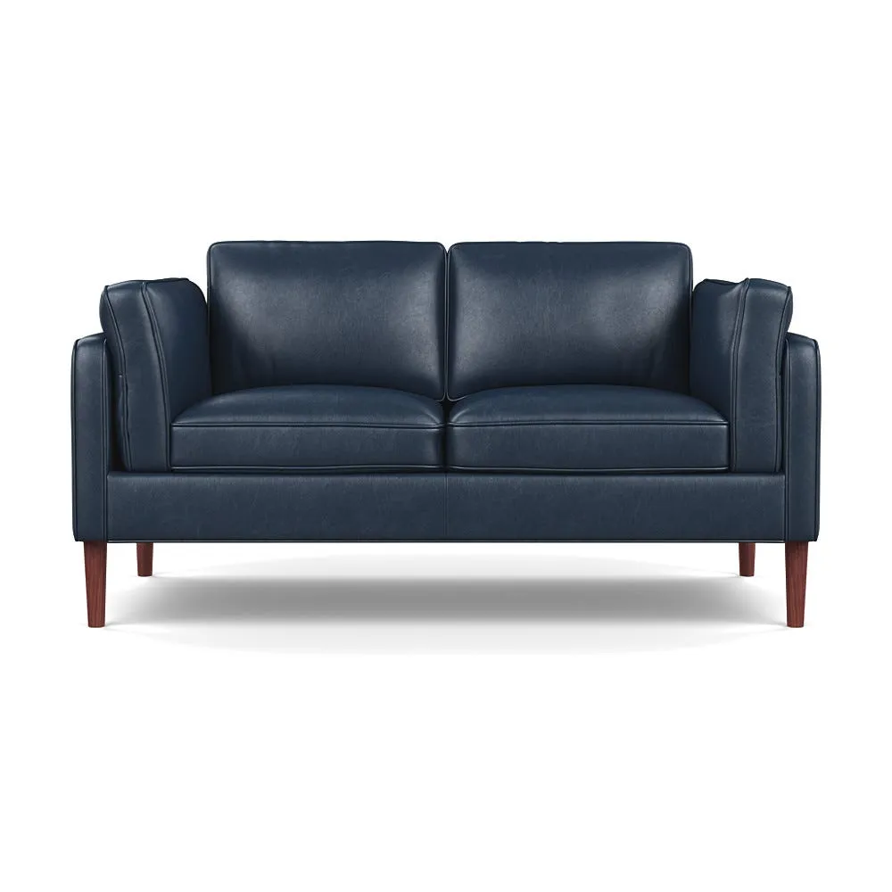 Heal's Sonno 2 Seater Leather Stonewash Navy Blue 279 Walnut Feet 1