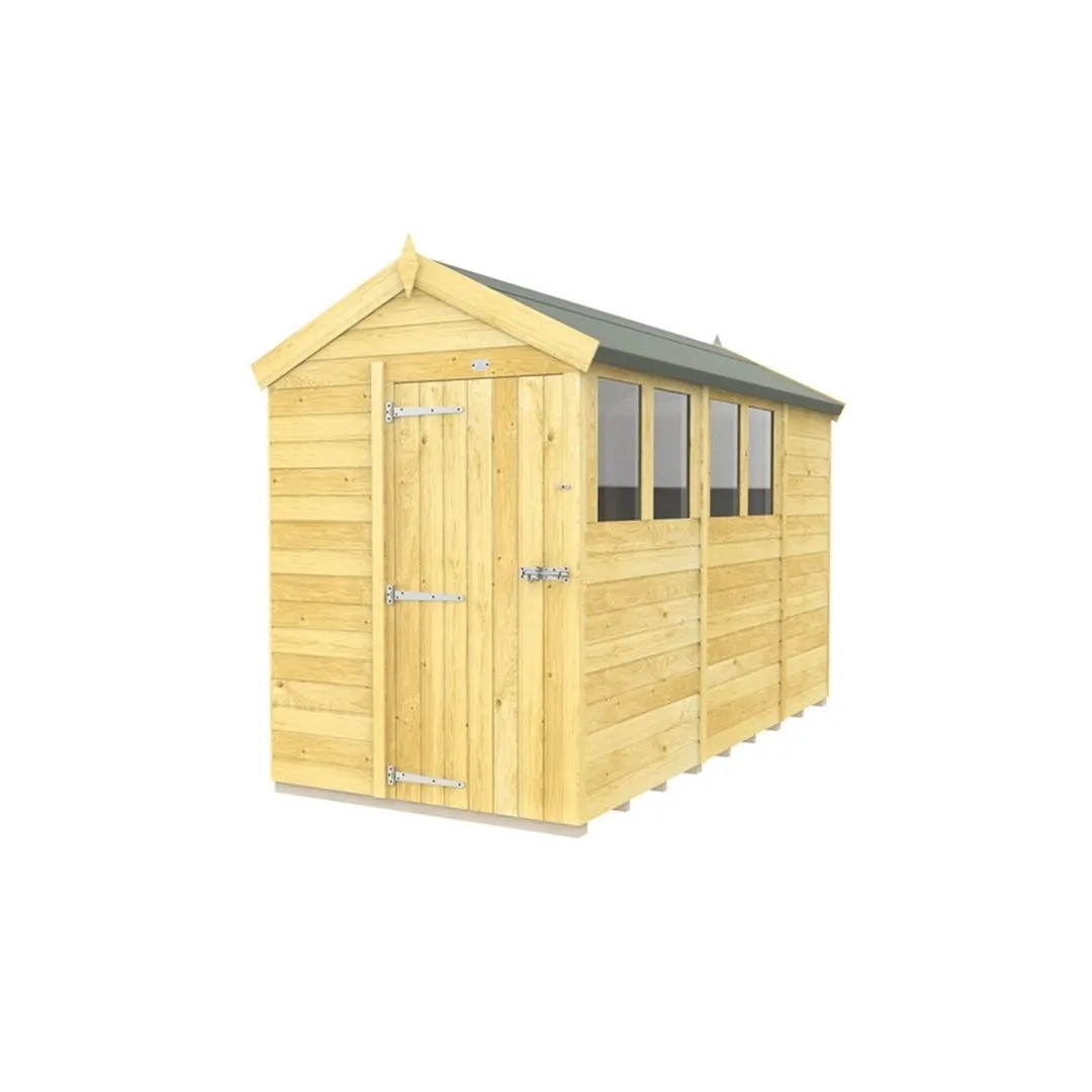 Buttercup Farm 5 x 11 Feet Apex Shed - Single Door W/ Windows - L329 x W147 x H217 cm in Brown