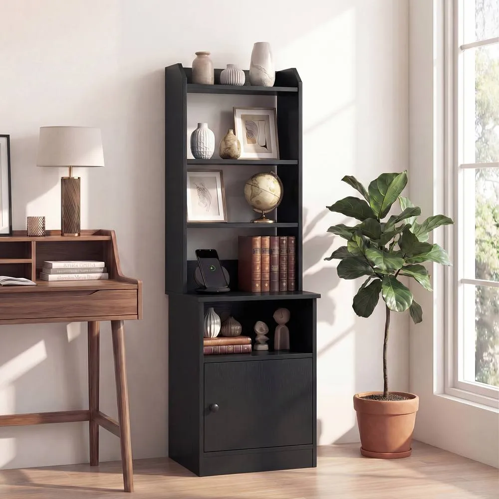 Costway 6-Tier Nightstand Home Organizer Wooden Storage Cabinet Bedside Tables in Black 6