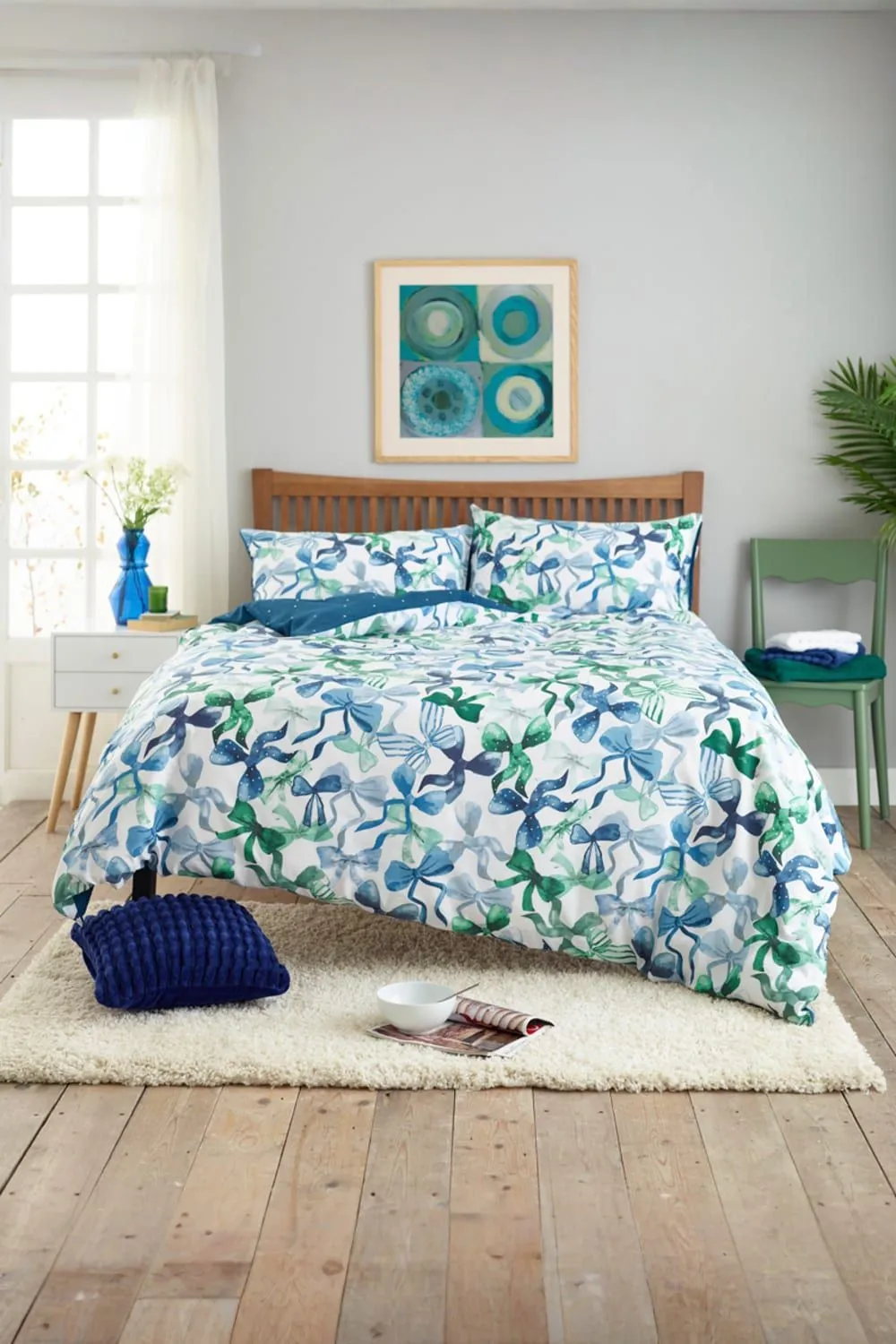 Deyongs Bows Print 200 Thread Count Cotton Rich Duvet Cover Set - Easycare Soft Bedding | 1846 in Blue