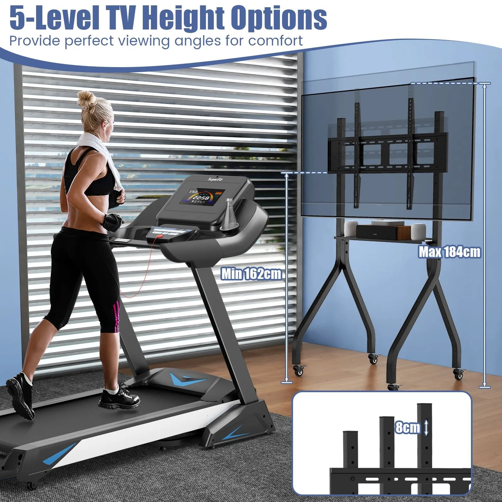 Costway Mobile TV Stand Rolling TV Cart for 43"-100" Flat/Curved Screens in Black 5