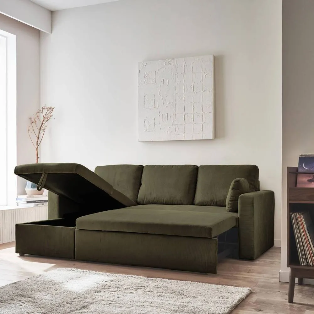sweeek 3-seater corduroy corner sofa bed in Khaki 6