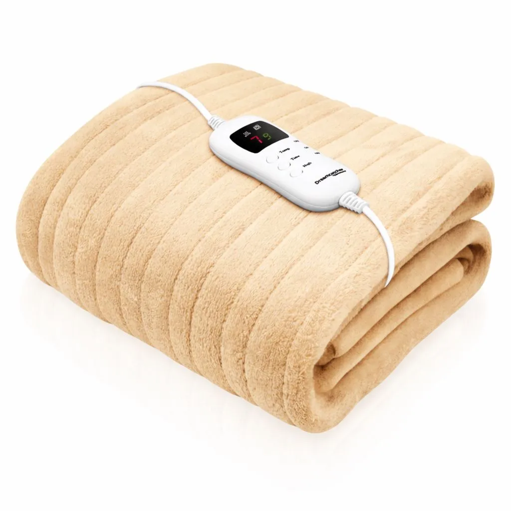 Dreamcatcher Deluxe Electric Throw Heated Double Over Blanket Soft Fleece Timer in Cream