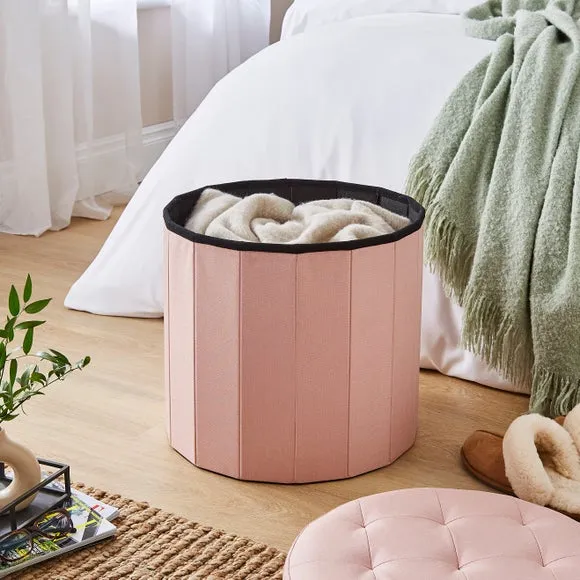 Faux Linen Round Ottoman 2