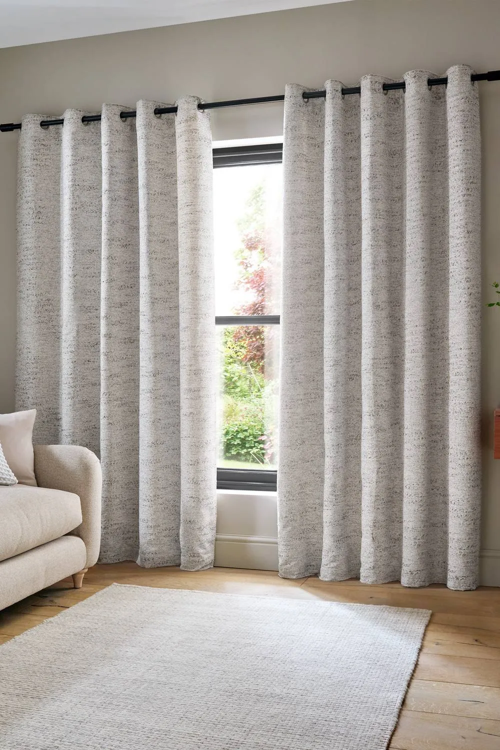 Catherine Lansfield 'Chunky Boucle' Lined Eyelet Curtains in Cream 1