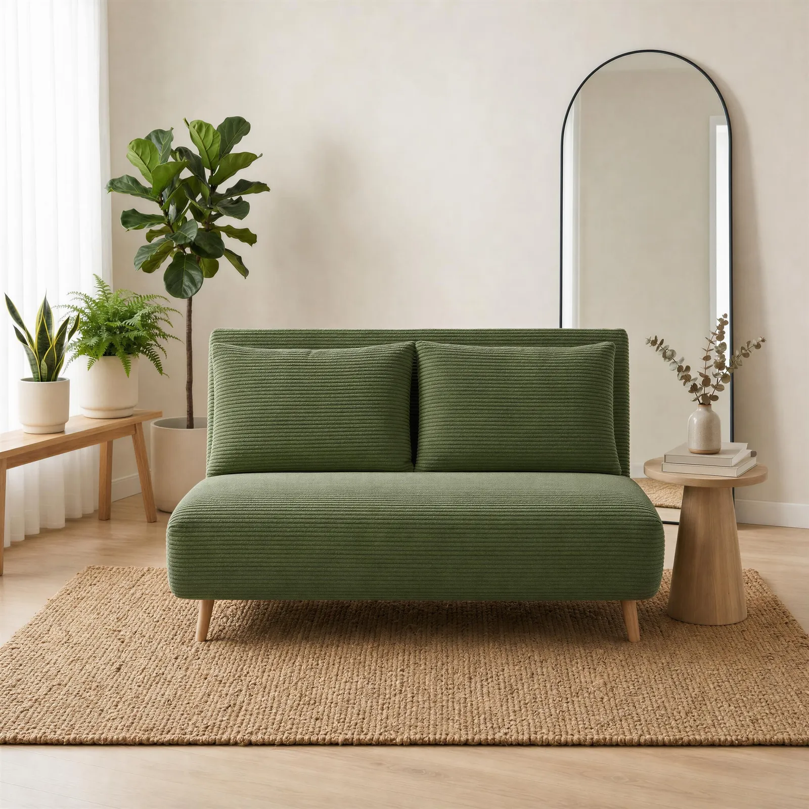 FurnitureboxUK Bobby Green Jumbo Corduroy Folding Double Sofa Bed 2