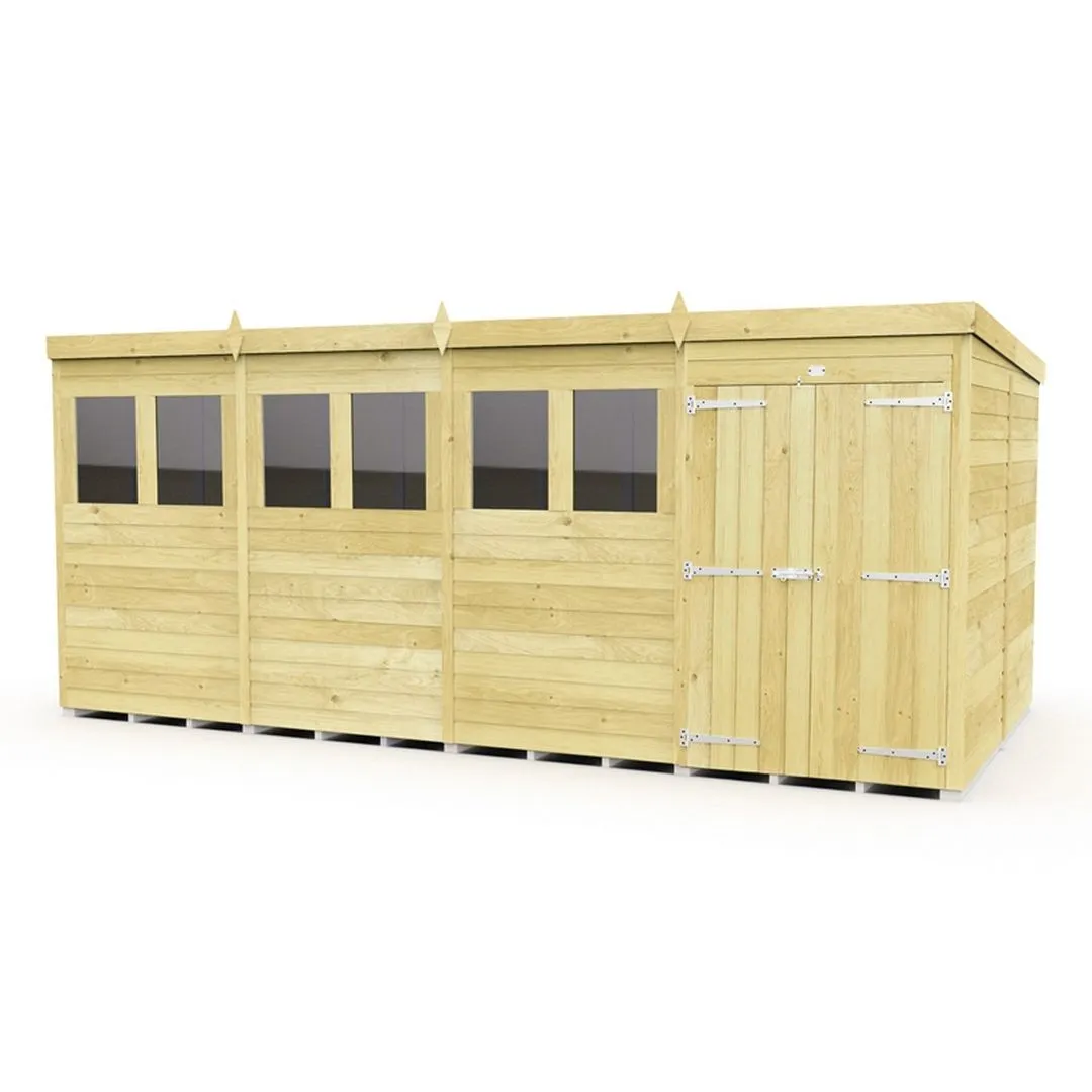 Buttercup Farm 16 x 8 Feet Pent Shed - Double Door W/ Windows - L231 x W474 x H201 cm in Brown