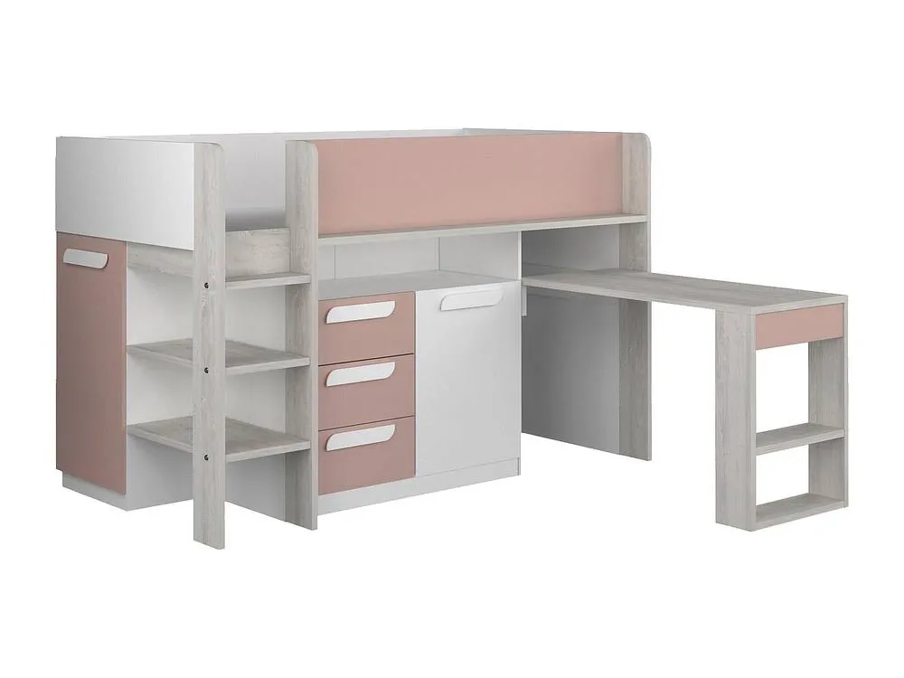 Vente-unique Combination Bed 90 X 200 Cm - With Desk & Storage - Pink, Natural in Pink 6