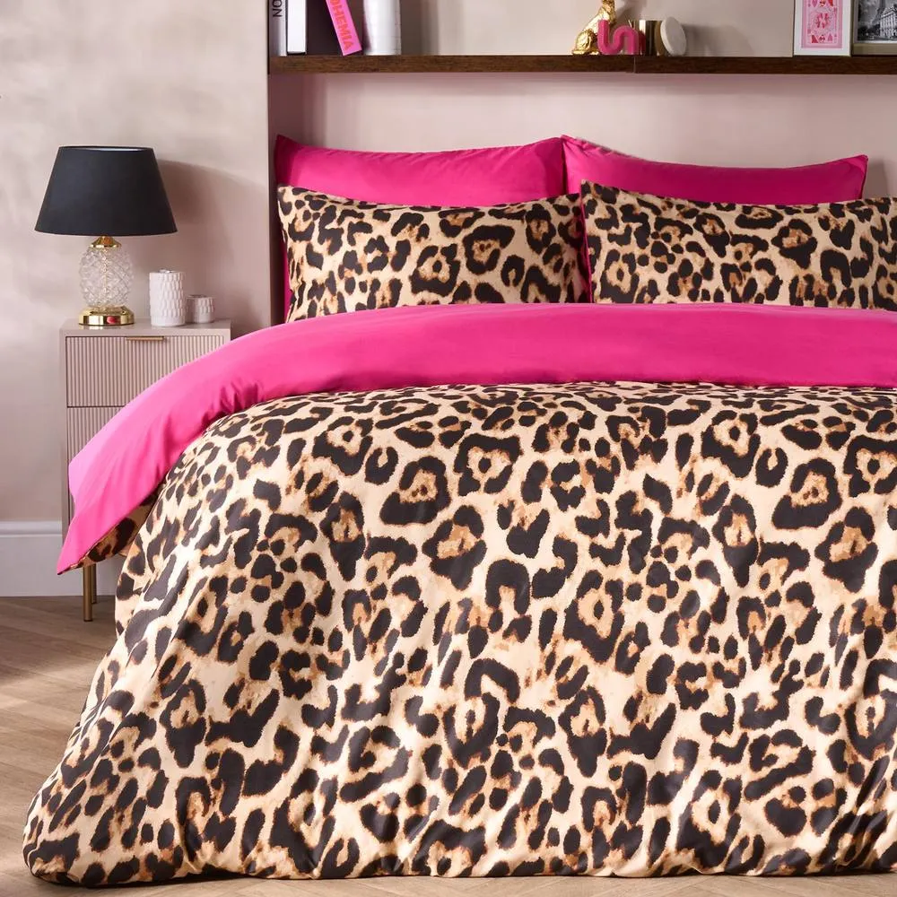 OHS Leopard Reversible Microfibre Duvet Cover Set with Pillowcase