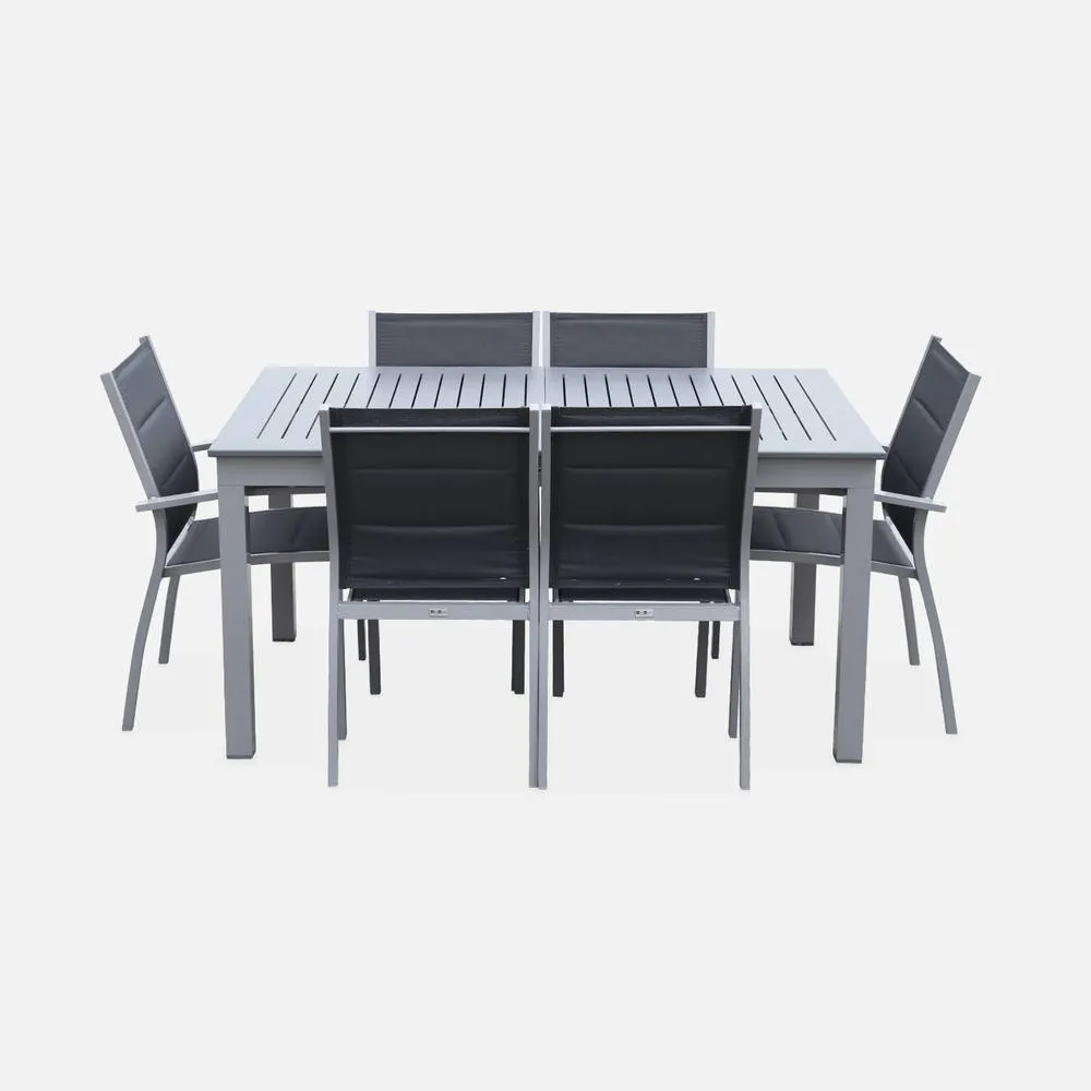 sweeek 6-seater Extendable Aluminium Garden Table With Chairs in Grey 3
