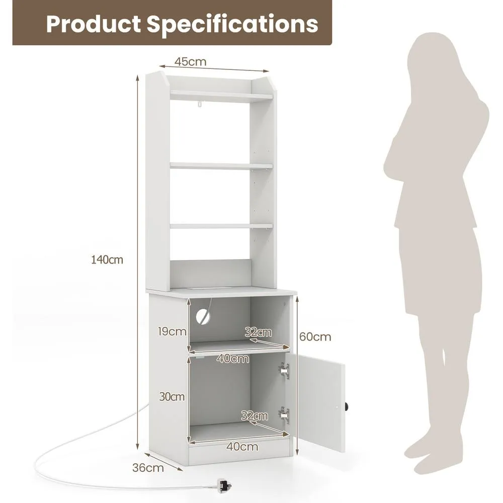 Costway 6-Tier Nightstand Bedside Tables Tall Night Stands w/5 Open Shelf in White 4