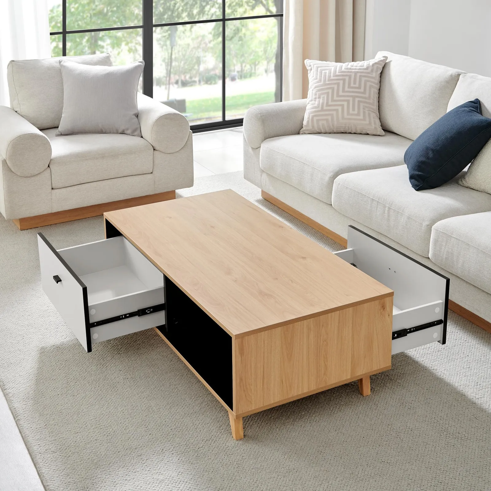 FurnitureboxUK Bisset Off-White & Wood Effect Storage Coffee Table 3