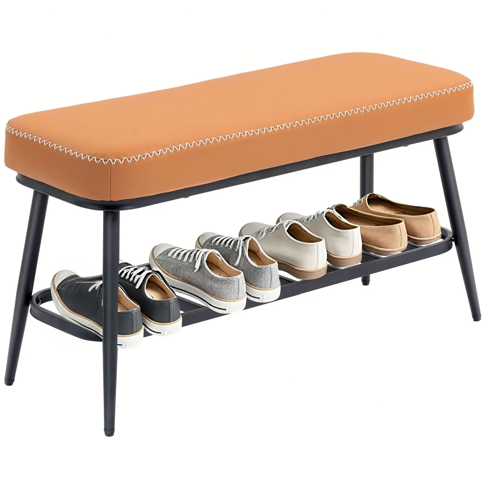 HOMCOM Shoe Bench, PU Leather Shoe Storage Bench for Entryway in Brown 2