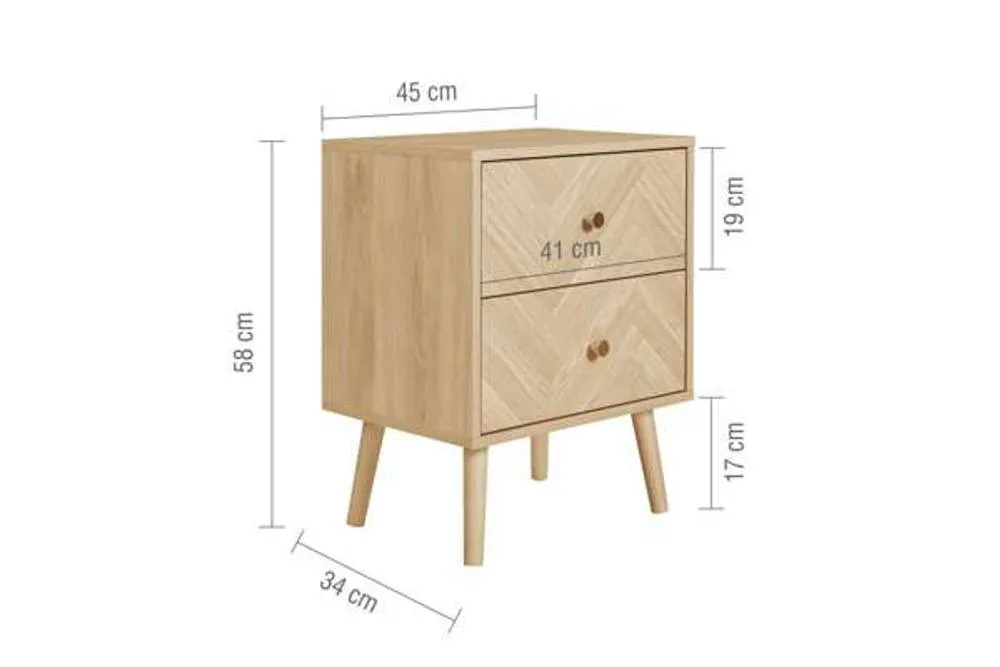 Birlea 2 Drawer Oak Brown Wooden Bedside Herringford in Light Oak 6