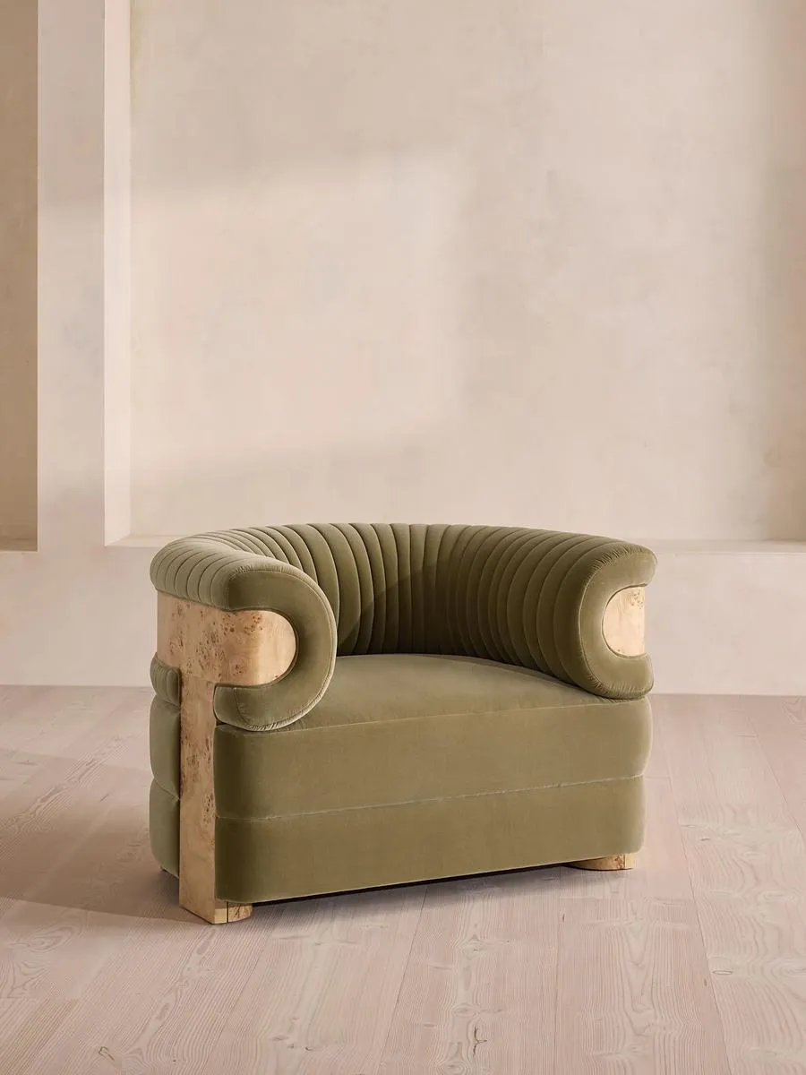 Caleb Armchair, Blonde Burl, Velvet, Lichen