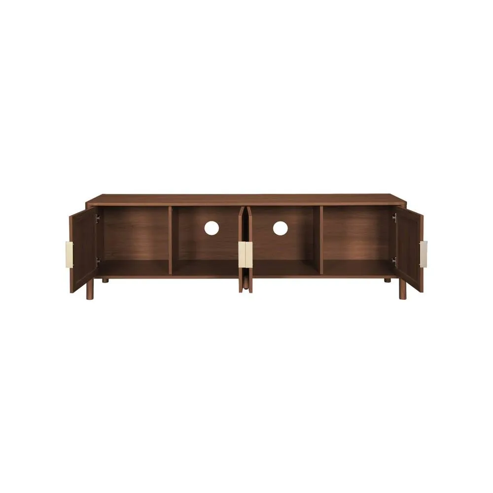 sweeek Vintage TV stand with wood decor & cane, 4 doors, 160cm in Dark Brown 6