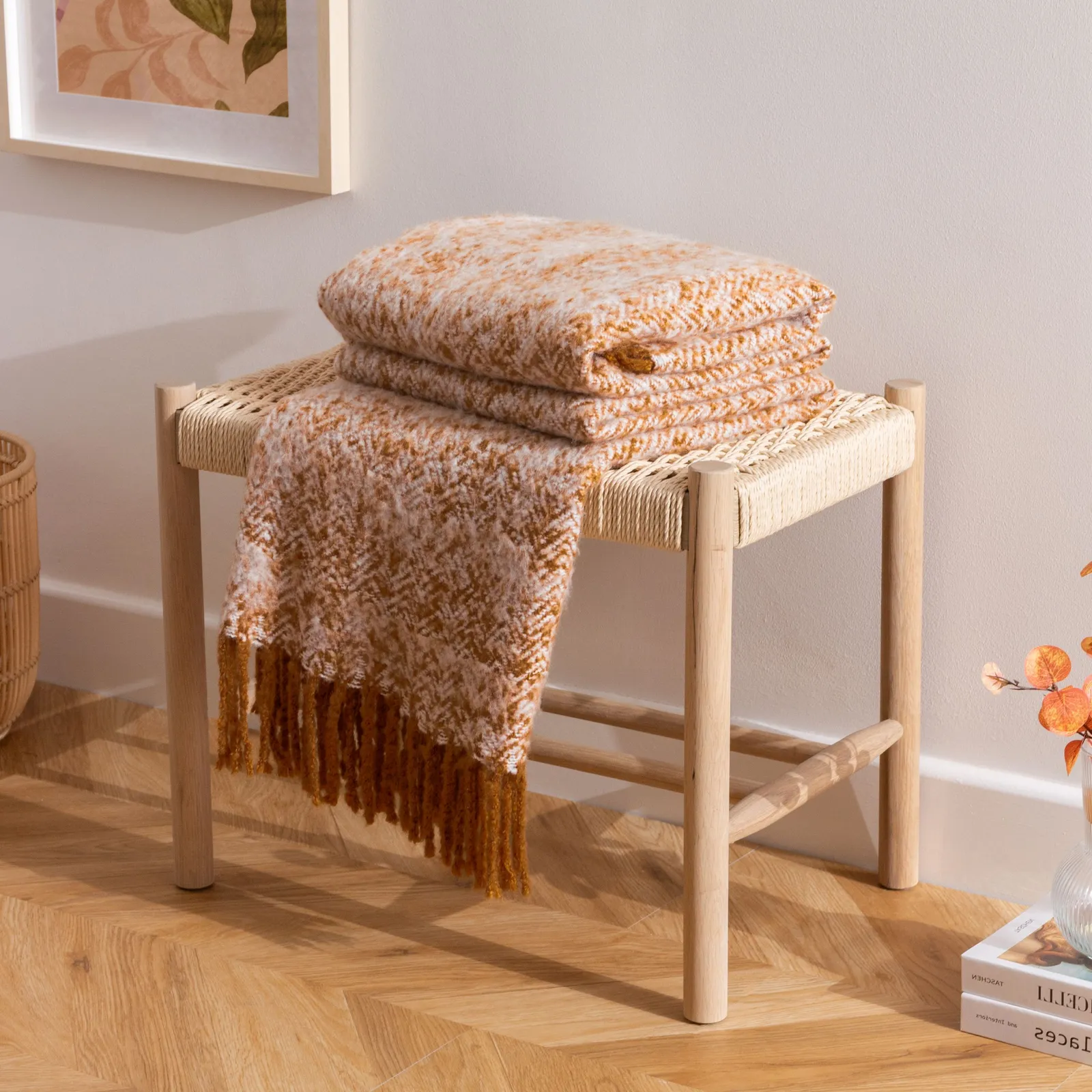Furn Weaver Woven Herringbone Throw in Gold