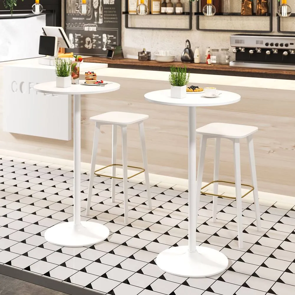 Costway 2 Pcs Round Bar Table Bistro Pub Table with Adjustable Height in White 5