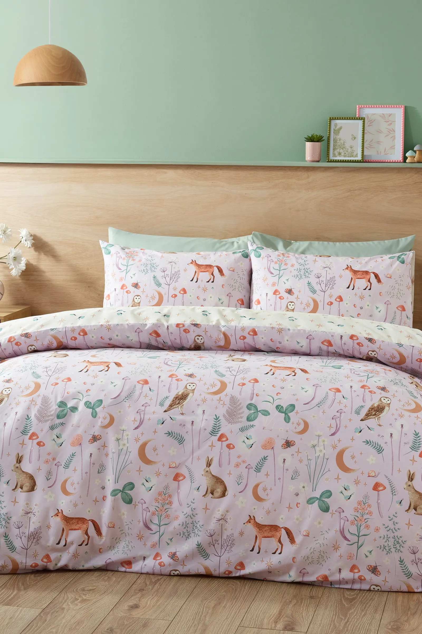 Catherine Lansfield 'Enchanted Twilight Animals' Reversible Duvet Cover Set in Lilac 1