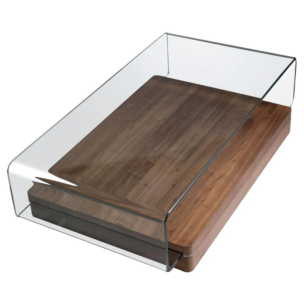Angel Cerda Rectangular Tempered Glass Coffee Table with Walnut 6