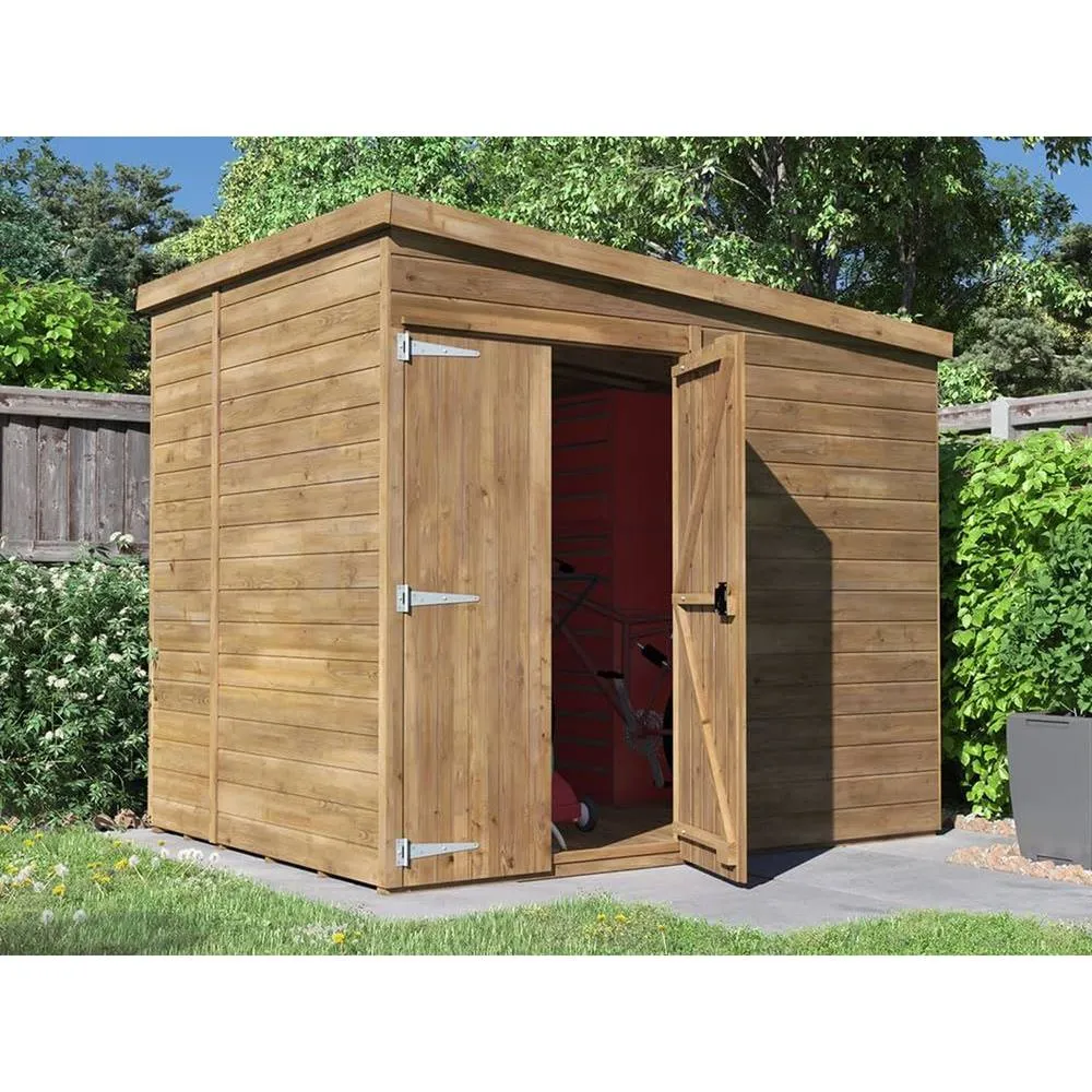 Dunster House Wooden Bike Shed Storage 2.4x1.8m 15mm Pent Roof Plus Overlord Modular in Brown 2