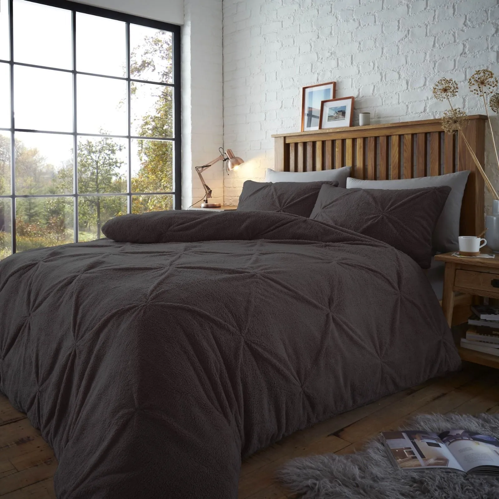 Smart Living Teddy Chiswick Pintuck Duvet Cover & Pillowcase Set in Charcoal 2
