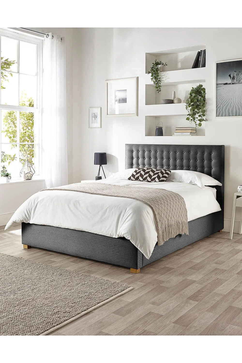 Catherine Lansfield Opulence Ottoman Storage Bed in Saxon Twill Fabric, Custom Made in Charcoal 4