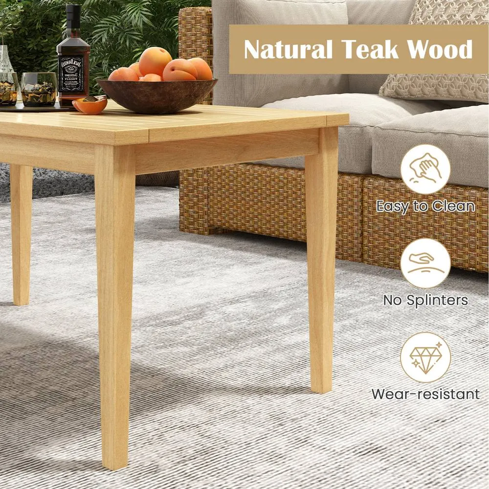 Costway Outdoor Teak Wood Coffee Table Solid Wood Patio Side Table-Natural in Natural 6