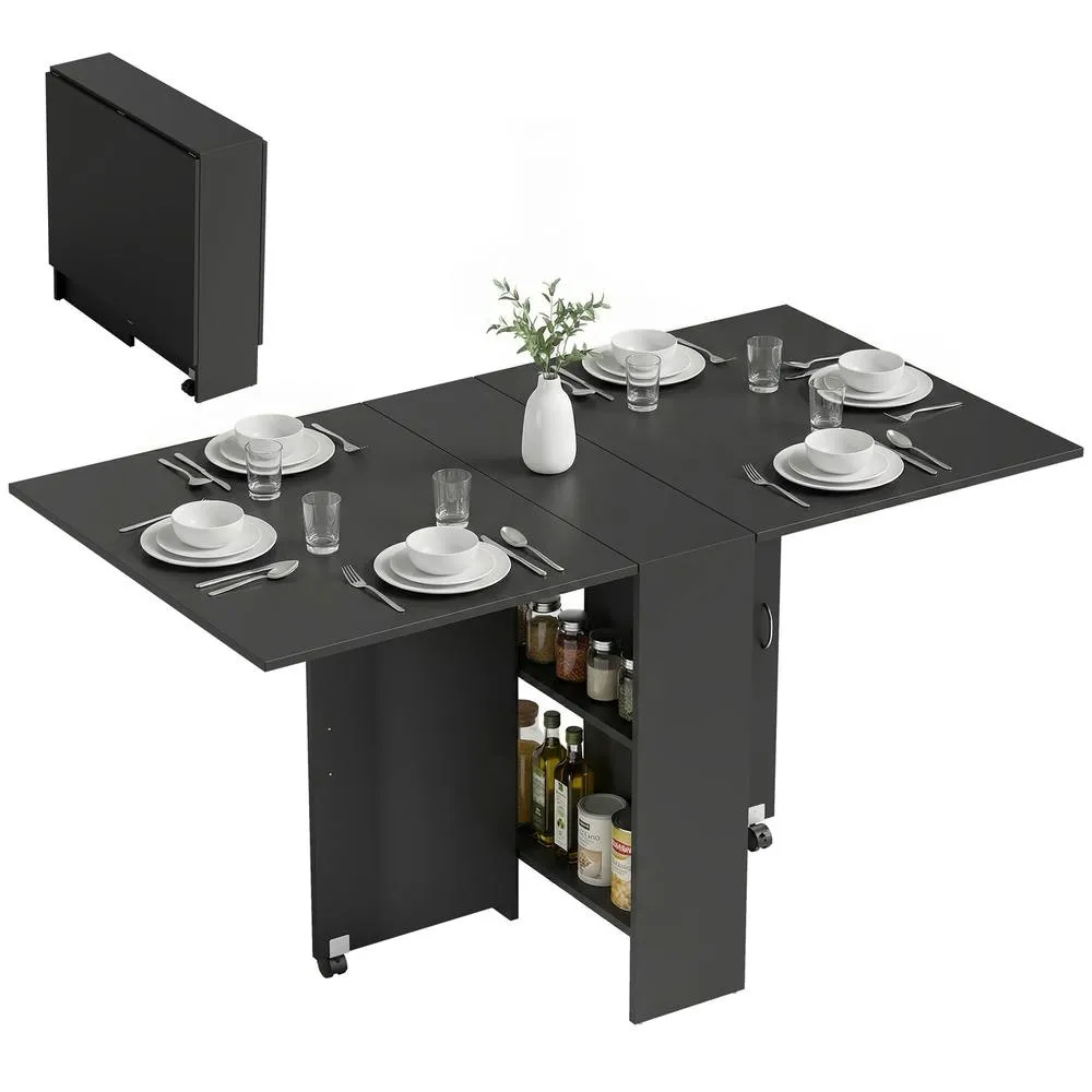 HOMCOM 80-140 cm Folding Dining Table for 4-6 Drop Leaf Table Black