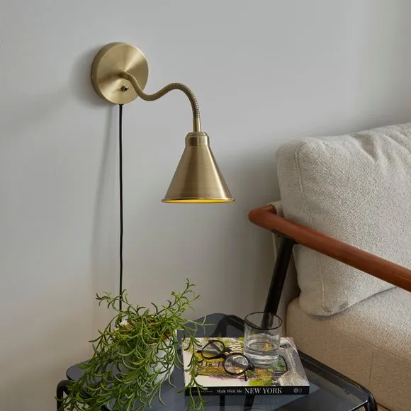 Newton Industrial Goose Neck Adjustable Plug In Wall Light