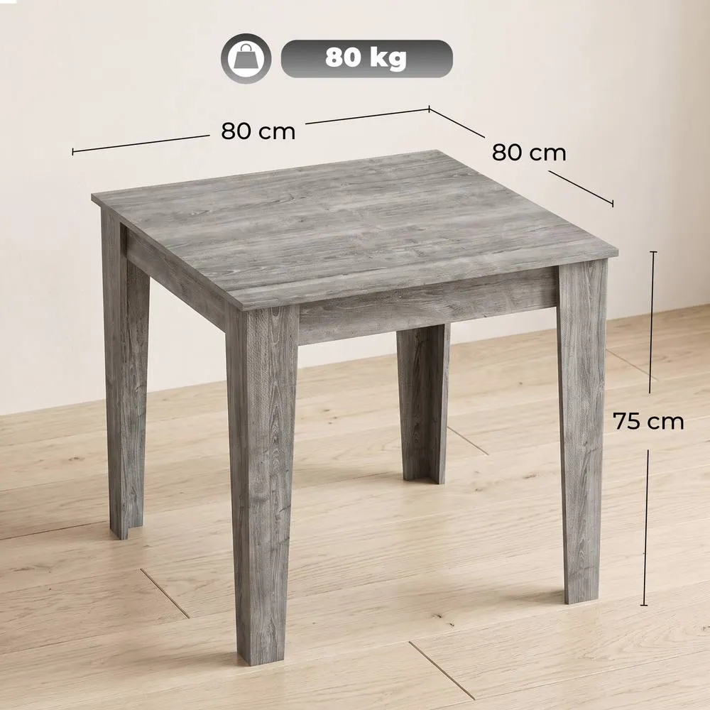 HOMCOM Dining Table for 4, 80L x 80W x 75Hcm, Grey Wood Effect 3