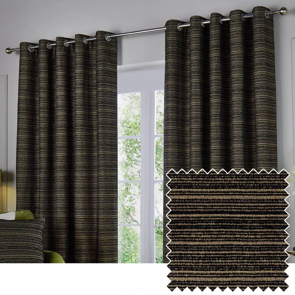 Paoletti Jupiter Chenille Jacquard Eyelet Curtain Pair in Black 1