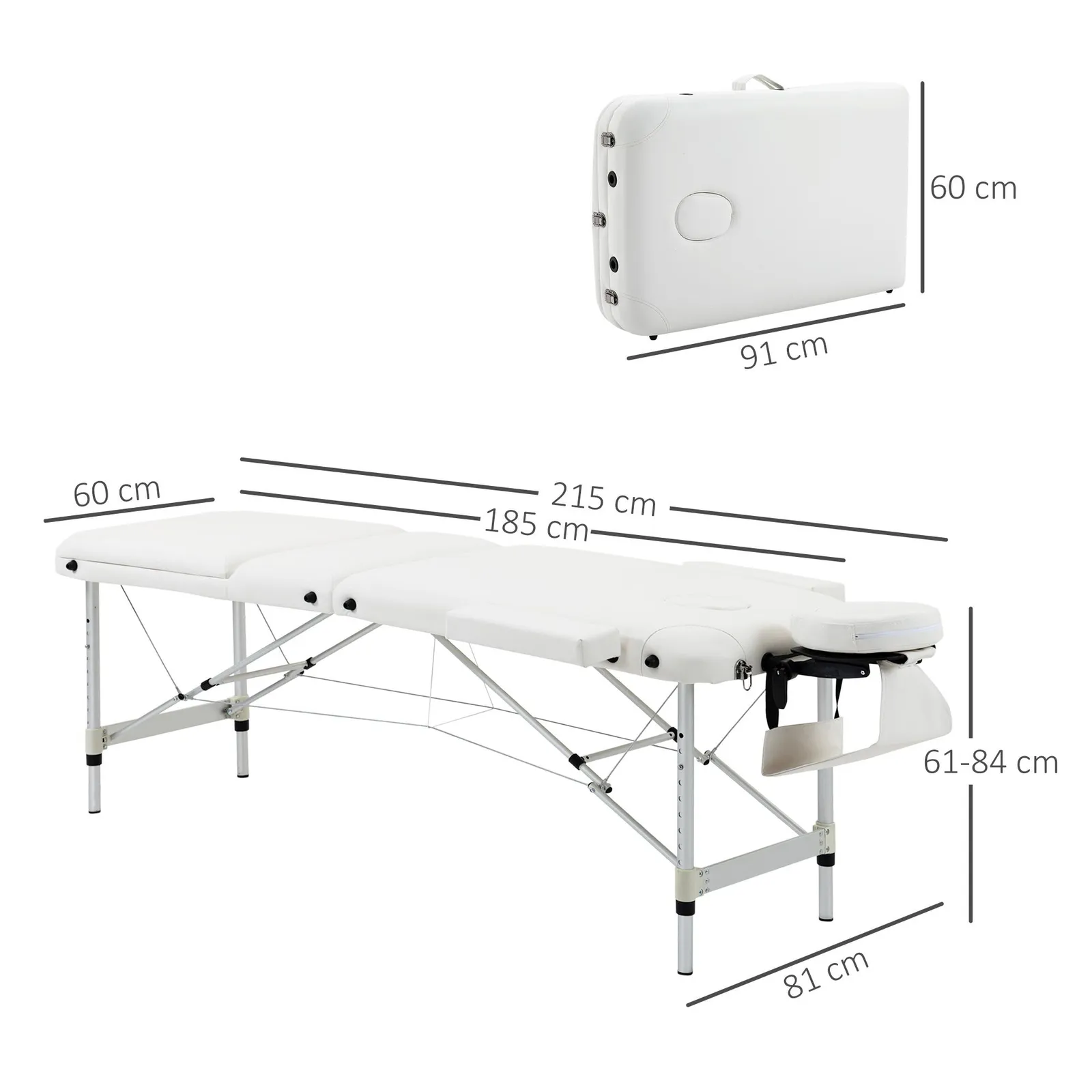 HOMCOM Portable Massage Table Beauty Therapy Couch Bed Spa Aluminum in White 3
