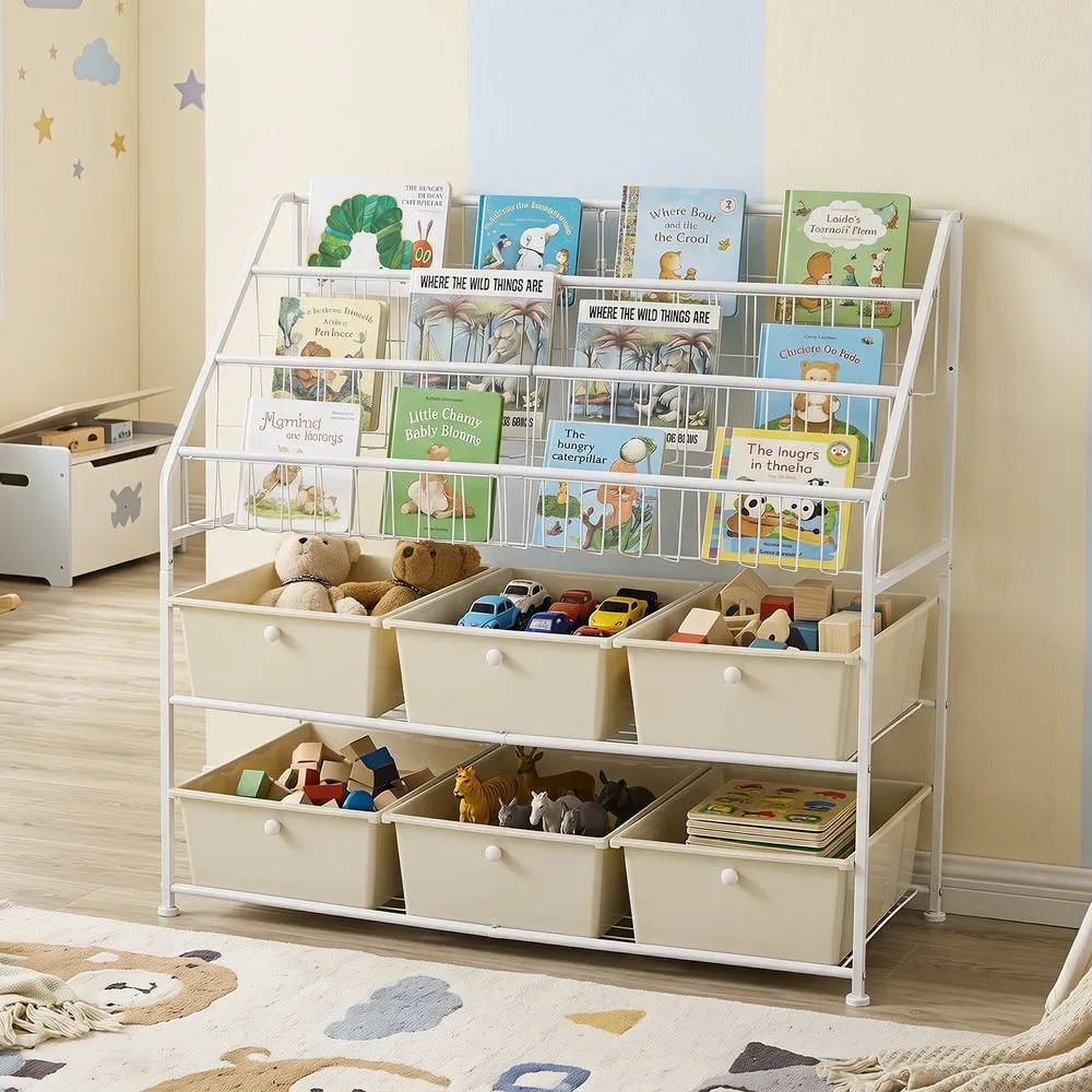 Costway 5-Tier Storage Organizer Metal Rack Shelf with 6 Removable Drawers in White 4