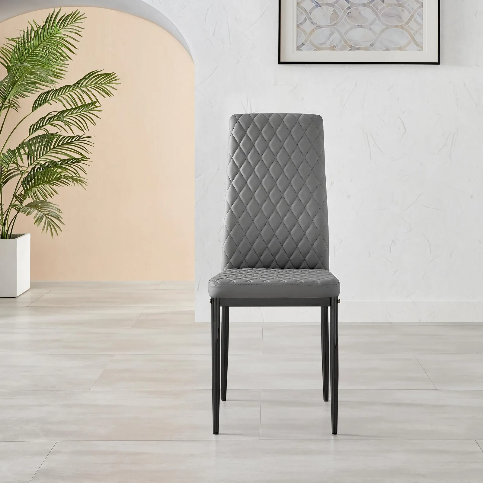 FurnitureboxUK Set of 6 Milan High Back Soft Touch Diamond Pattern Faux Leather Dining Chairs With Black Powder Coated Metal Legs in Grey 5