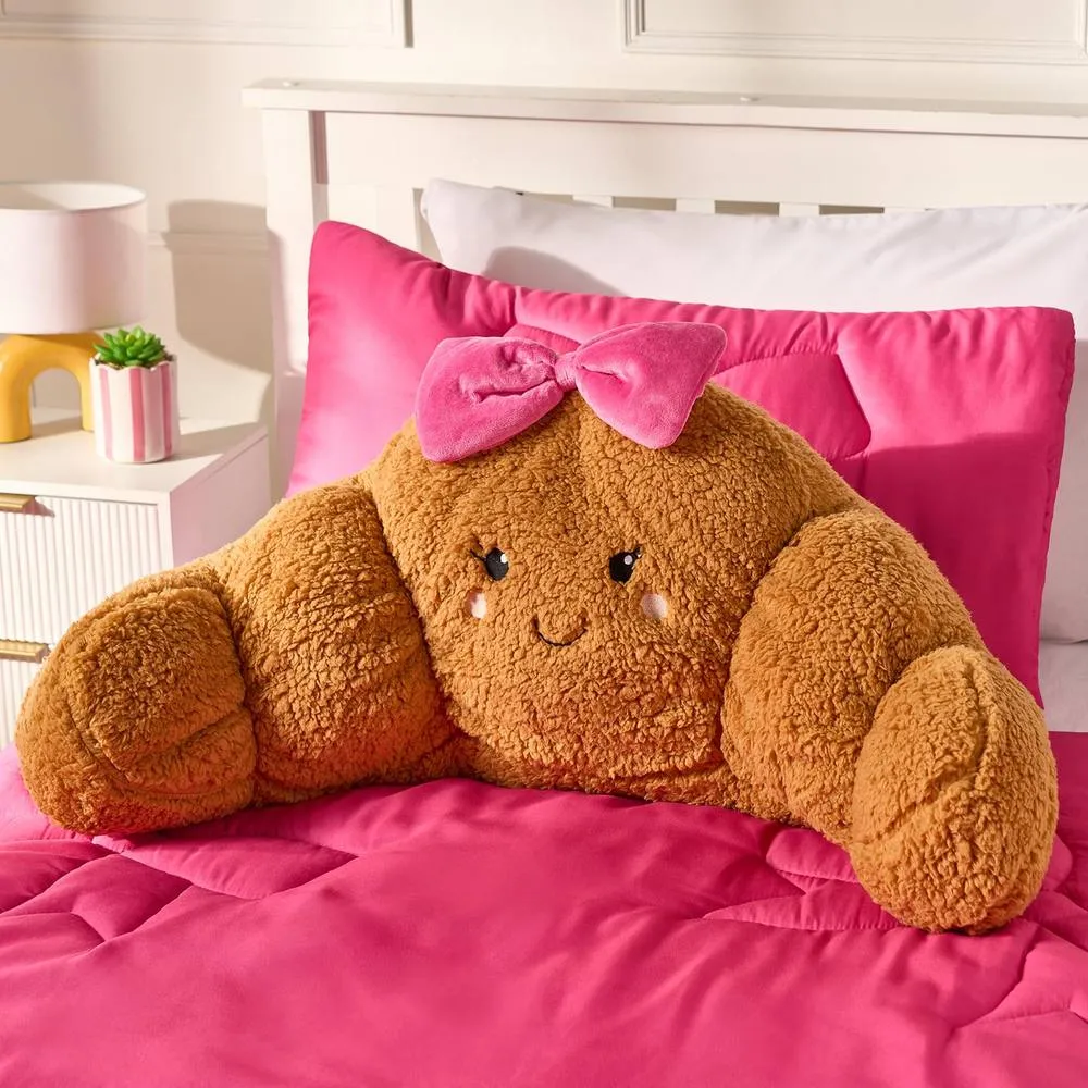 OHS Bowed Croissant Cuddle Cushion Novelty Reading Pillow in Brown