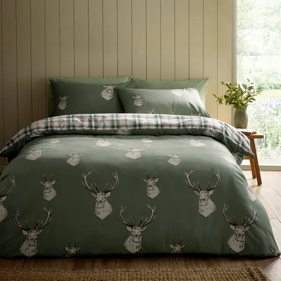 Catherine Lansfield Stag Check Polycotton Duvet Cover & Pillowcase Set 1