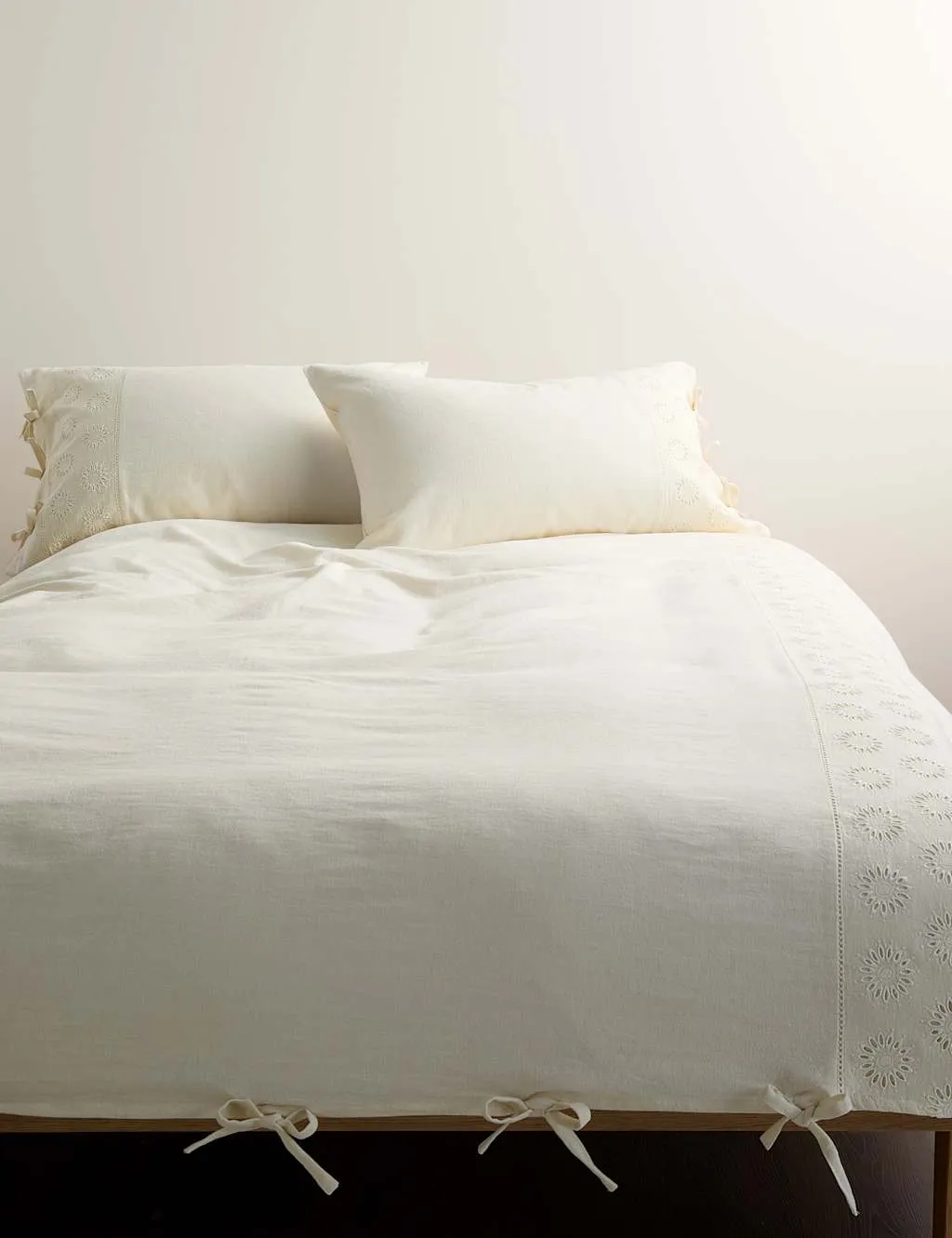 M&S Schiffli Embroidered Panel Bedding Set Ecru
