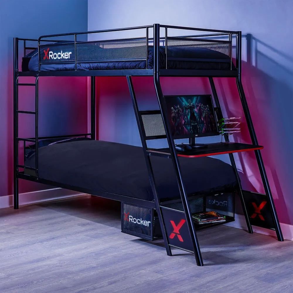 X Rocker Armada Bunk Bed with Gaming Desk & Mattress Included in Black