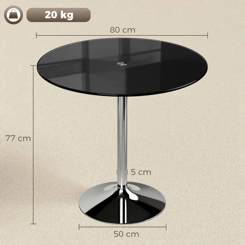 HOMCOM Round Bar Table, Dining Table with Tempered Glass Top & Steel Frame in Black 3