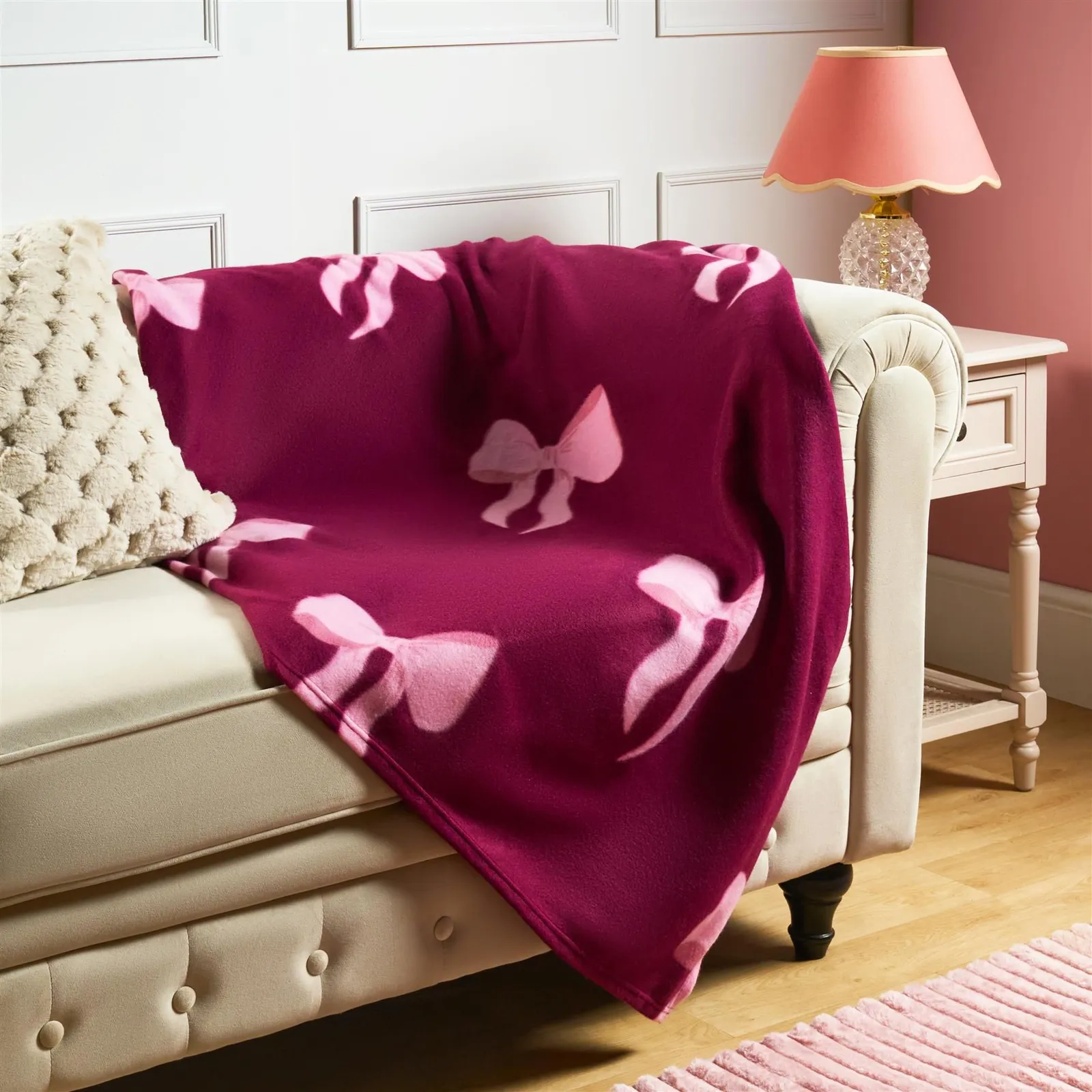 OHS Bows Polar Fleece Soft Warm Throw Blanket in Burgundy