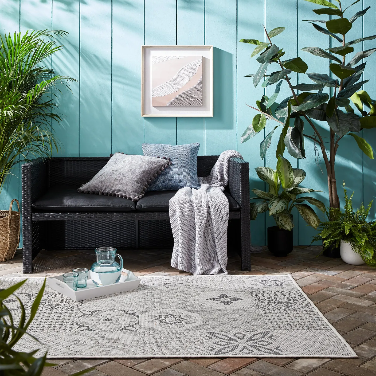 Purity Tile Indoor Outdoor Rug Grey/Yellow