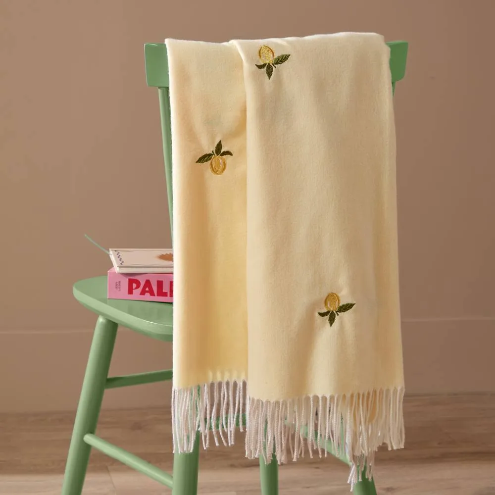 Furn Fruits Lightweight Embroidered Throw in Yellow