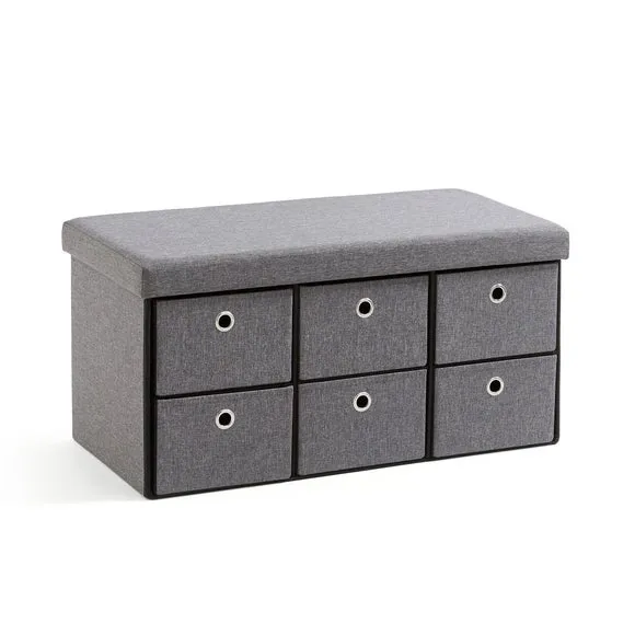 6 Drawer Faux Linen Foldable Ottoman 3