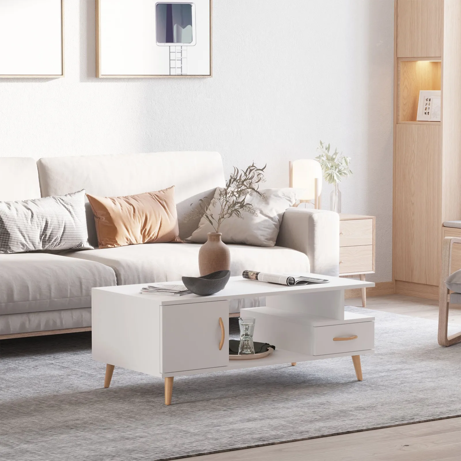 HOMCOM Modern Minimalism Storage Coffee Table Wooden Living Reception Room in White