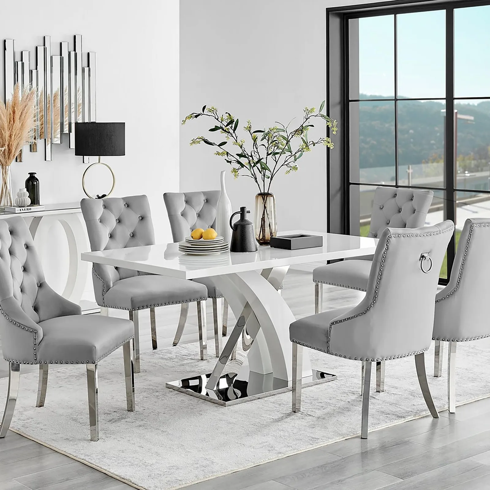 FurnitureboxUK Atlanta 6 Table & 6 Elephant Grey Belgravia Chairs
